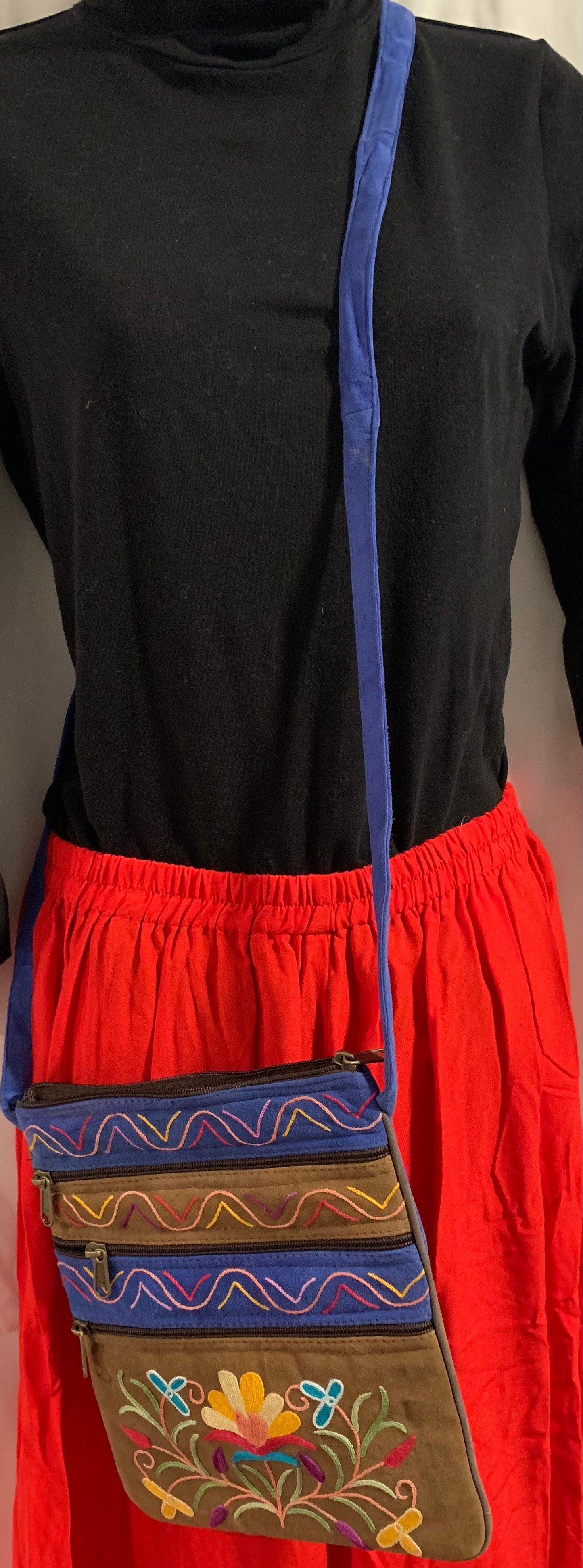Embroidered Suede Crossbody Handbag