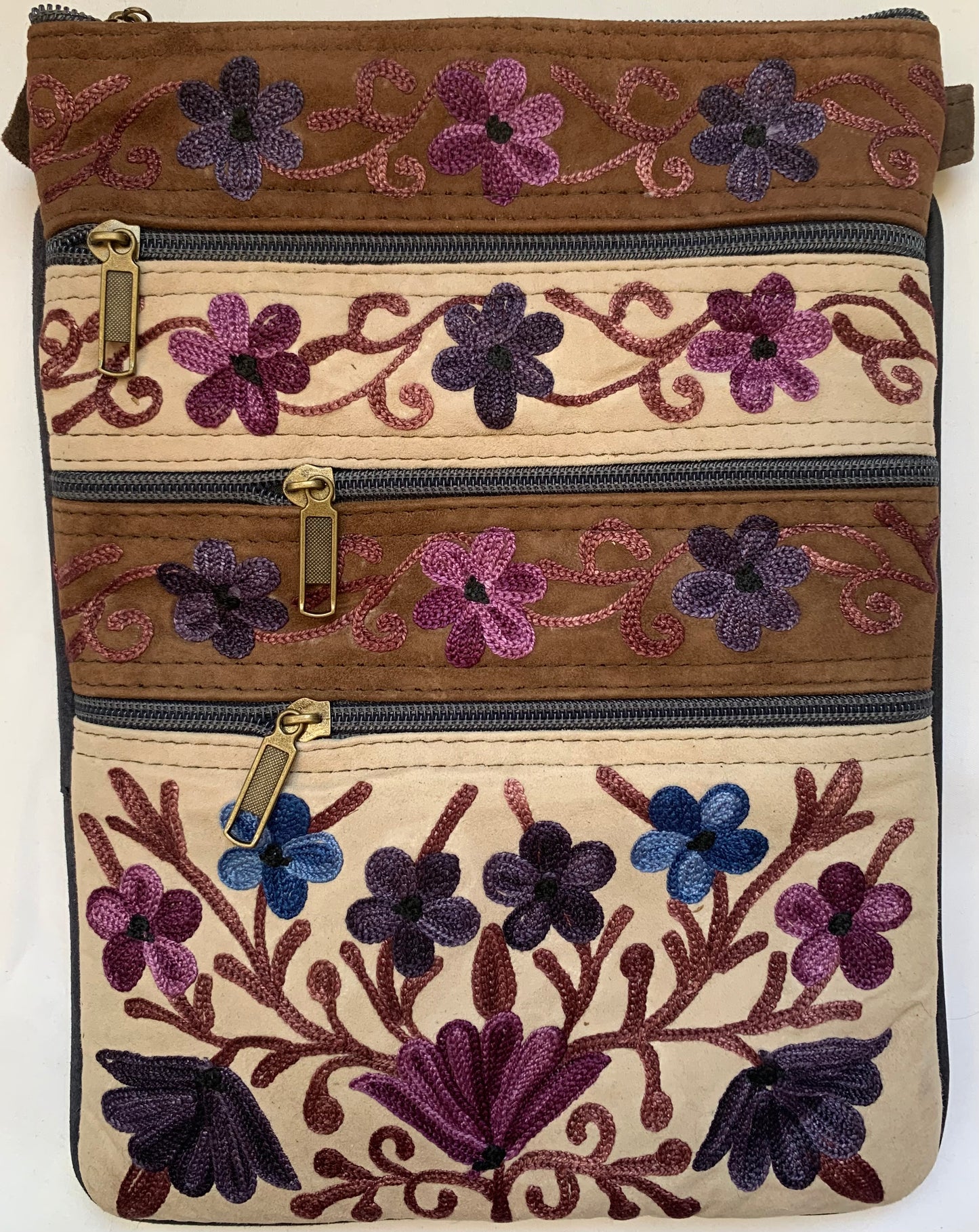 Embroidered Suede Crossbody Handbag