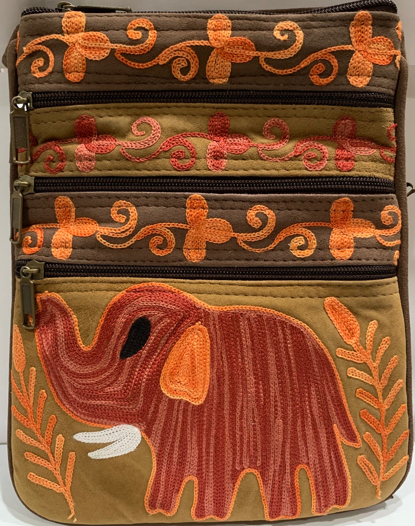 Embroidered Suede Crossbody Handbag
