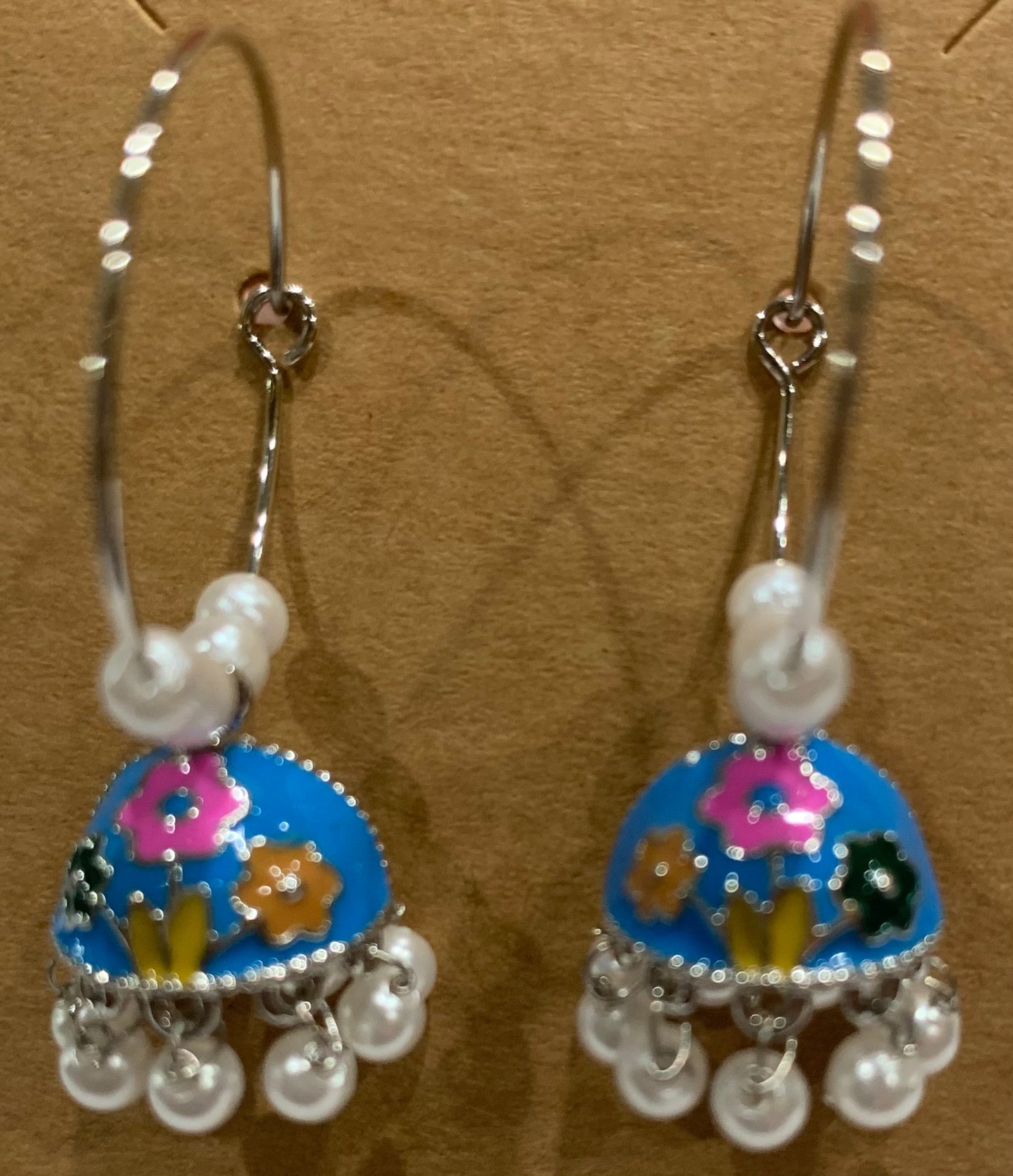 Hand painted hoop earring with beads